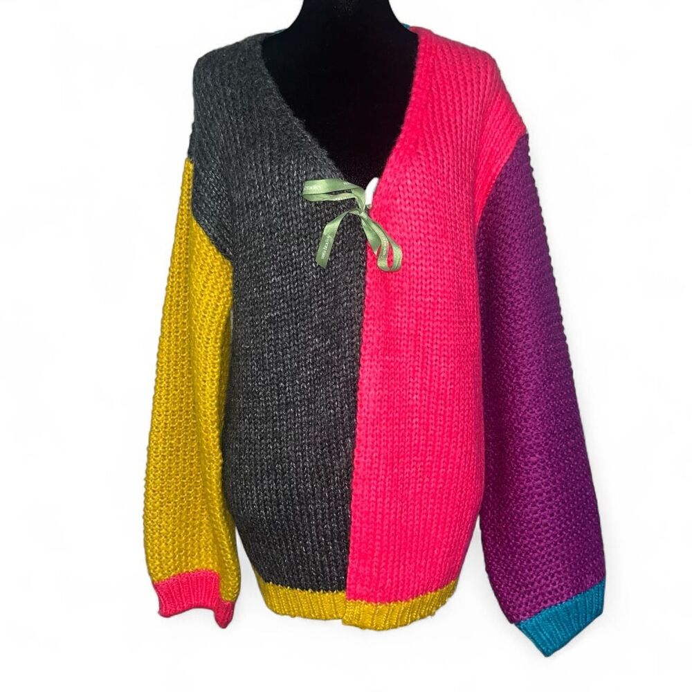 Natural Life Women's Multicolored Color Block Thick Chunky Knit Cardigan SZ L